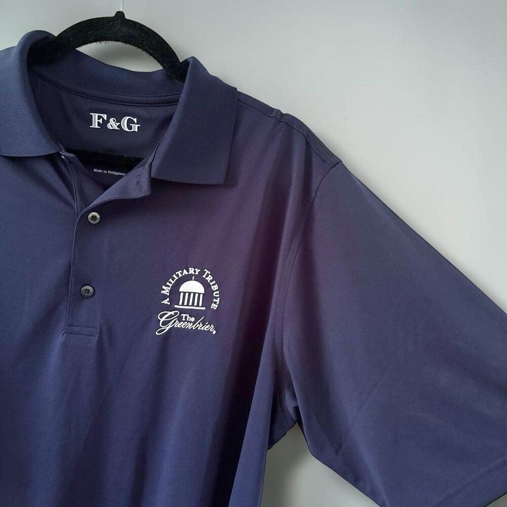 Men's F&G Navy Blue A Military Tribute Greenbrier Resort Hotel Polo Golf Shirt L